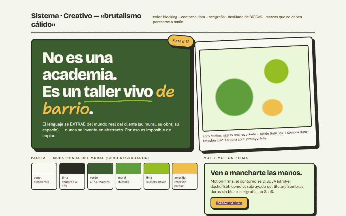 Sistema Creativo — brutalismo cálido (BiGGeR)